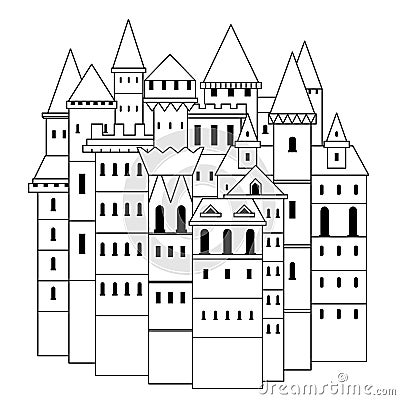 Fairy medieval castle. Vintage black and white hand drawn vector illustration Vector Illustration