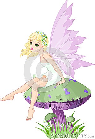 Fairy on the Mushroom Vector Illustration