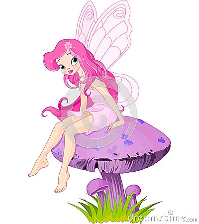 Fairy on the Mushroom Vector Illustration