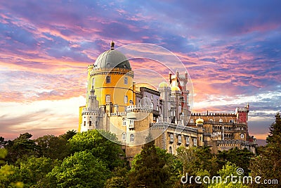 Fairy Palace against sunset sky - Sintra, Portugal, Europe Editorial Stock Photo