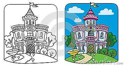 Fairy palace. Coloring book Vector Illustration