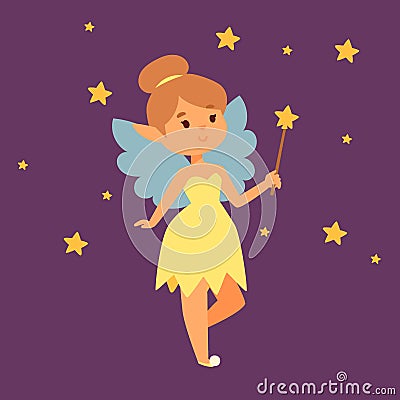 Fairy princess girl vector character cute beautiful style cartoon little fairyland fashion costume magic fantasy dress Vector Illustration