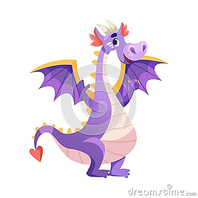 Fairy Purple Dragon as Winged and Horned Legendary Creature Vector Illustration Vector Illustration