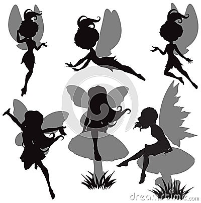 Fairy Silhouette Set Vector Illustration