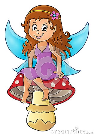 Fairy sitting on mushroom theme 1 Vector Illustration