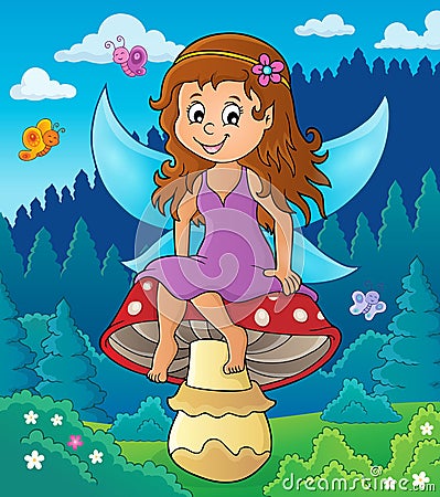 Fairy sitting on mushroom theme 2 Vector Illustration