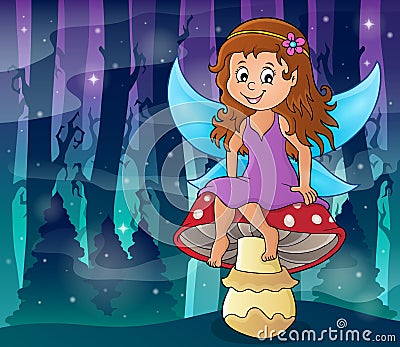 Fairy sitting on mushroom theme 4 Vector Illustration