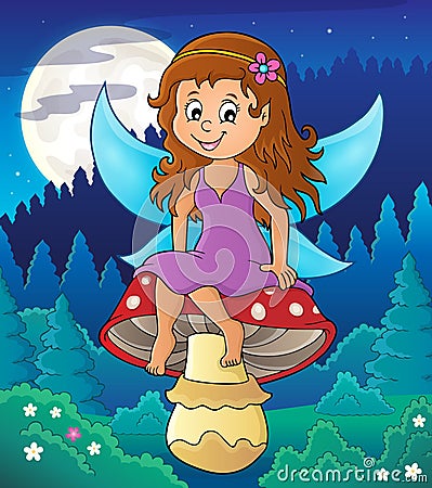 Fairy sitting on mushroom theme 3 Vector Illustration