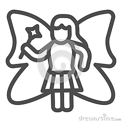 Fairy sorceress with butterfly wings line icon, fairytale concept, Silhouette of sorceress sign on white background Vector Illustration