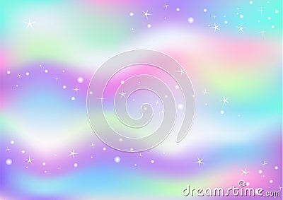 Fairy space magical glow background with rainbow mesh. Multicolor universe banner in princess colors. Fantasy pink gradient backd Vector Illustration