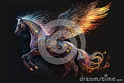 Fairy space winged horse pegasus. Neural network AI generated Stock Photo