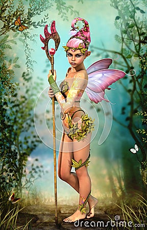 Fairy with Staff, 3d Computer Graphics Stock Photo