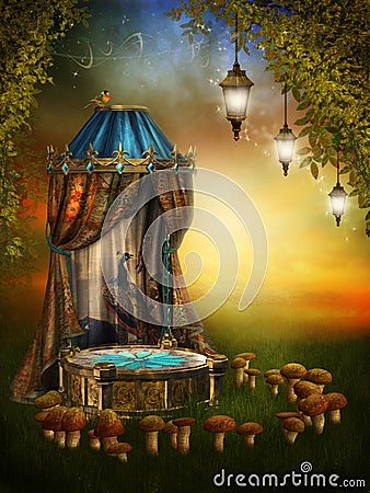 Fairy stage with lamps Stock Photo