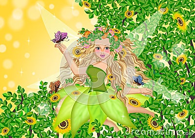 Fairy on summer time Cartoon Illustration