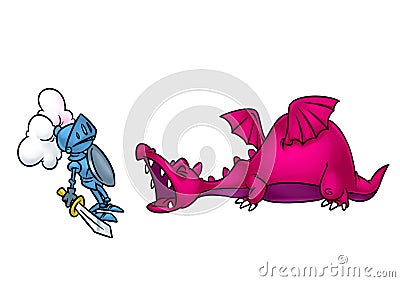 Fairy tale aggression dragon medieval knight cartoon illustration Cartoon Illustration