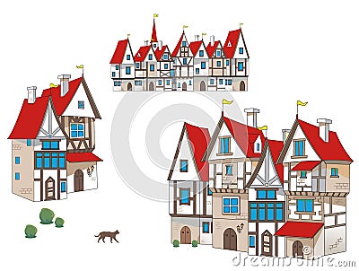 Fairy-tale Ñartoon medieval houses Cartoon Illustration