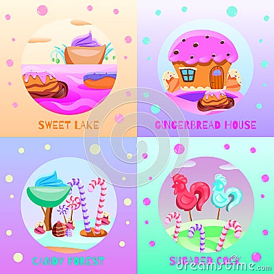 Fairy Tale Candy Land Concept Vector Illustration