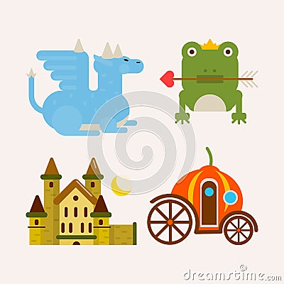 Fairy tale cartoon characters and magic vector flat animals Vector Illustration