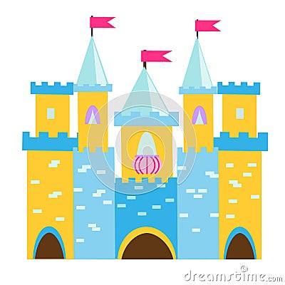 Fairy tale castle with turrets. Princess palace. Vector illustration for children, kids tales Vector Illustration