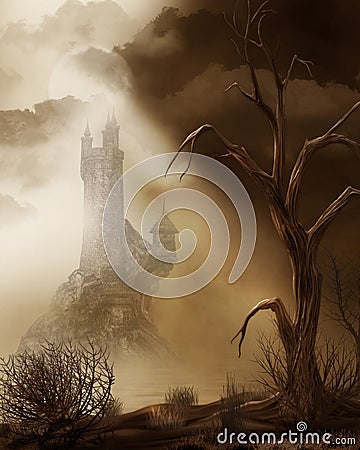 Fairy Tale Castle in a Wasteland Stock Photo