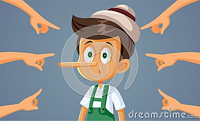 Hands Pointing to a Lying Little Boy Vector Cartoon Vector Illustration