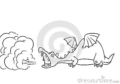 Fairy tale dragon smoke medieval cartoon illustration coloring page Cartoon Illustration