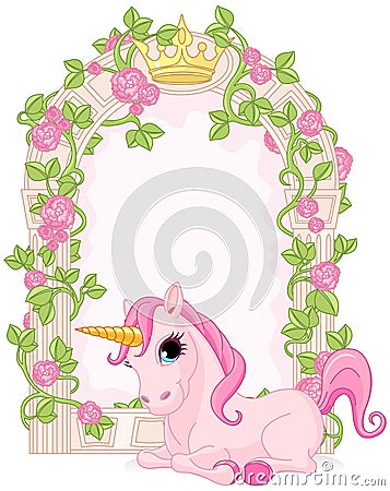 Fairy tale frame with unicorn Vector Illustration