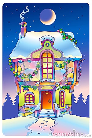 Fairy tale house under the moonlight Vector Illustration