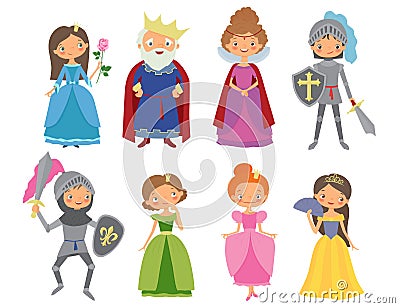 Fairy tale. King, Queen, Knights and Princesses Vector Illustration
