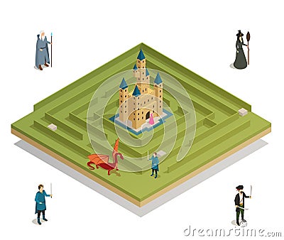 Fairy Tale Game Isometric Composition Vector Illustration