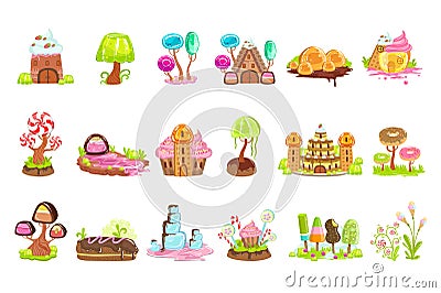 Fairy-tale Landscape Elements Made Of Sweets And Pastry Vector Illustration