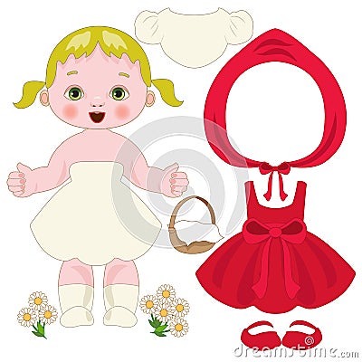 The fairy tale of little red riding hood like a paper doll Vector Illustration