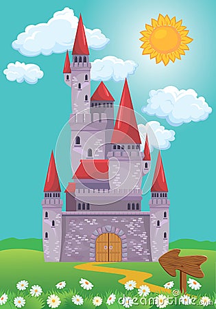 Fairy Tale magic Princess Castle, summer season, illustration for child Vector Illustration