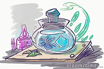 Fairy tale painted poison colorful potion on table, generative ai Stock Photo