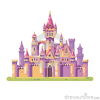 Fairy tale princess castle. Medieval palace flat vector illustration. Vector Illustration