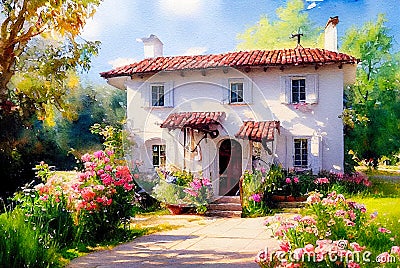 Fairy tale rustic country house Cartoon Illustration