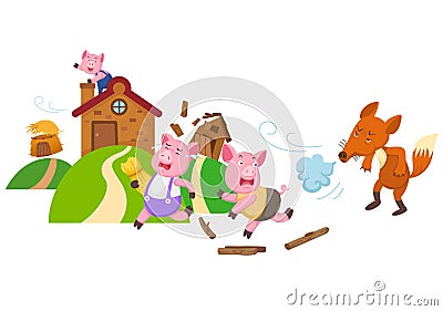 Fairy tale three little pigs Vector Illustration