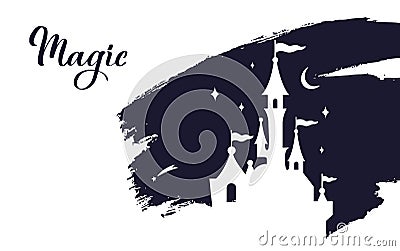 Fairy tale vector Castle silhouette . Wizard world. Vector Illustration