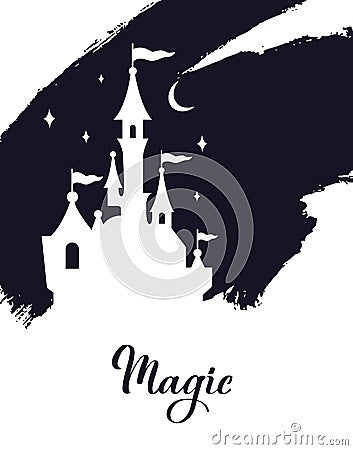 Fairy tale vector Castle silhouette . Wizard world. Vector Illustration