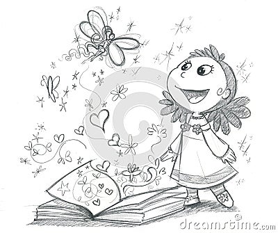 Fairy tales book BW Vector Illustration