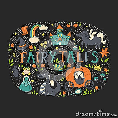 Fairy tales illustration isolated on dark background Vector Illustration