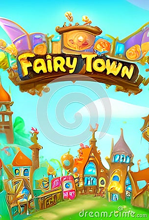 Fairy Town poster -abstract colorful digitally painted artwork Stock Photo