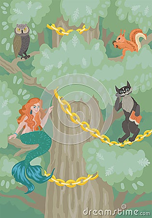 Fairy tree with characters and animals. Vector illustration Vector Illustration