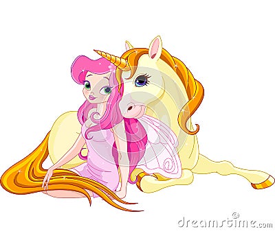 Fairy and Unicorn Vector Illustration