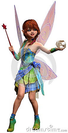 Fairy with wand and crystal ball Stock Photo