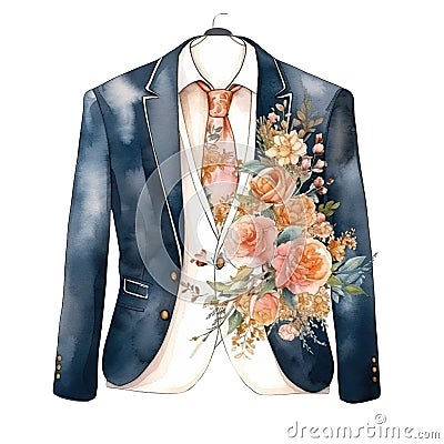 Fairy Wedding man suit Clipart Watercolor Sublimation Decoration Stock Photo