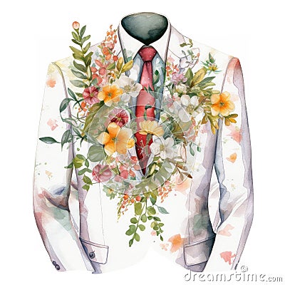 Fairy Wedding Man suit Floral Luxury Modern Clipart Watercolor Sublimation Decoration Stock Photo