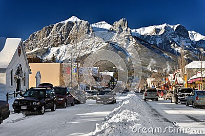 A fairy white wintery scenery in small mountain town Stock Photo