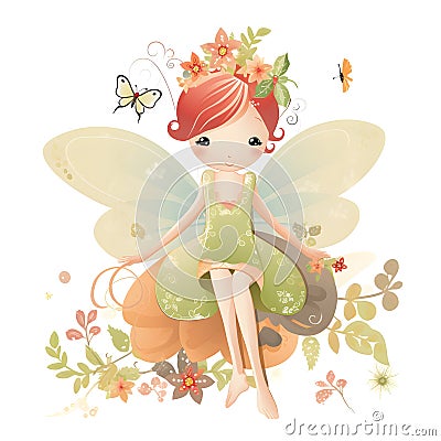 Fairy wings and petal dance, vibrant clipart of cute fairies with colorful wings and dancing petal delights Stock Photo