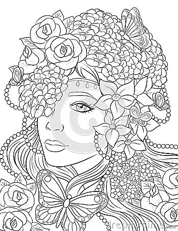 Fairyland Beauties Coloring Page For Adult Stock Photo